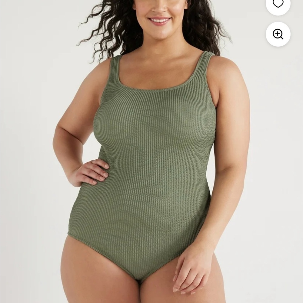 Time & Tru Olive Green Ribbed Swimsuit, XL